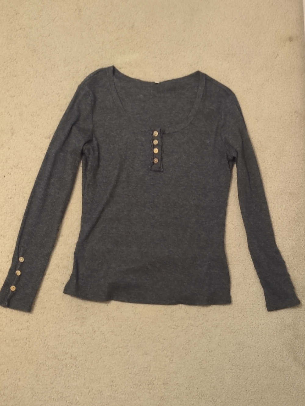 Long Sleeve Scoop Neck Henley Top - Dark Gray